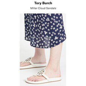 Tory Burch White Leather Logo Thong Sandals Slides Flip Flops Women US 9